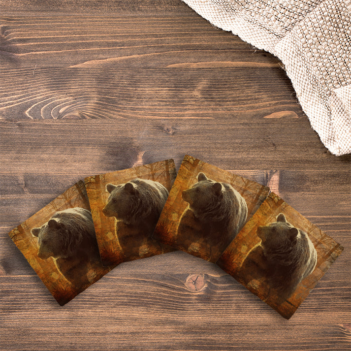 Brown Bear at Dusk | Drink Coaster Set