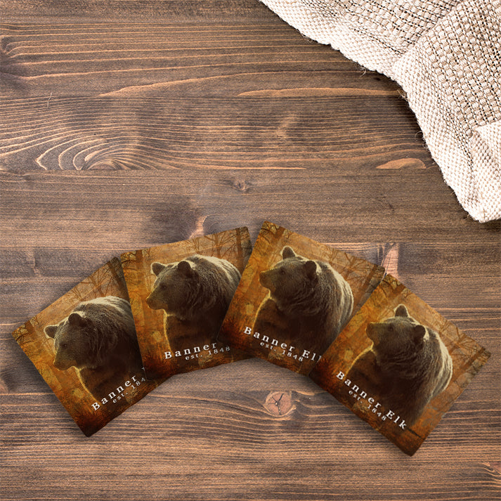 Customizable Brown Bear at Dusk | Drink Coaster Set