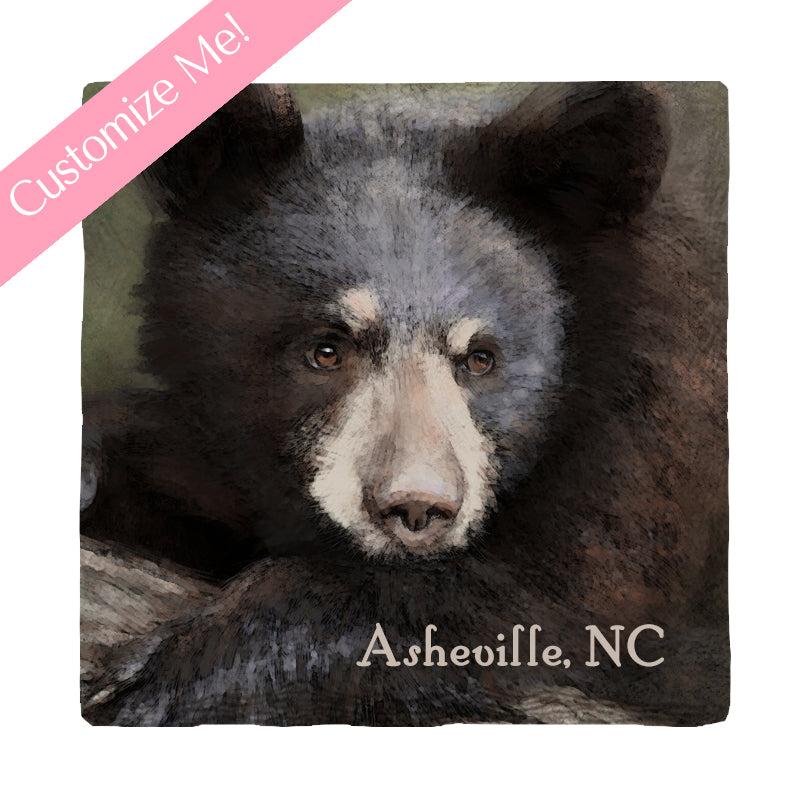 Customizable Brush Strokes Black Bear | Drink Coaster Set