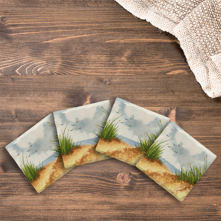 Watercolor Beach Scene | Drink Coaster Set