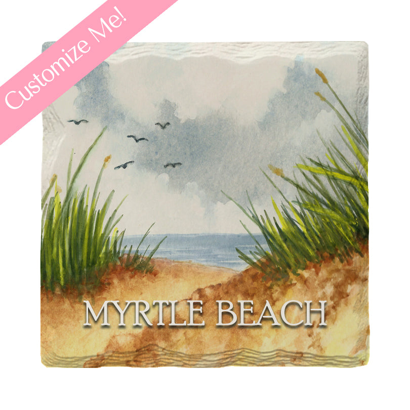 Customizable Watercolor Beach Scene | Drink Coaster Set