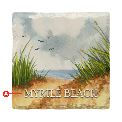 Customizable Watercolor Beach Scene | Drink Coaster Set