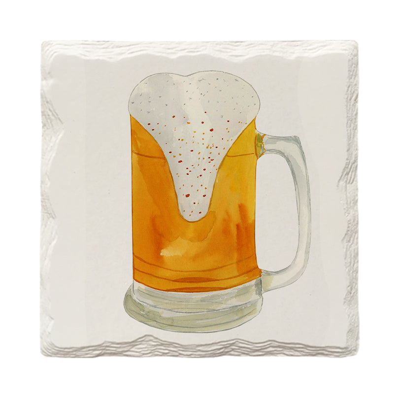 Golden Beer Mug | Drink Coaster Set | Watercolor