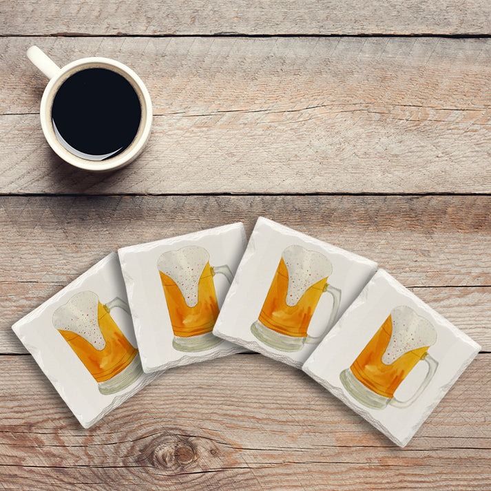 Golden Beer Mug | Drink Coaster Set | Watercolor