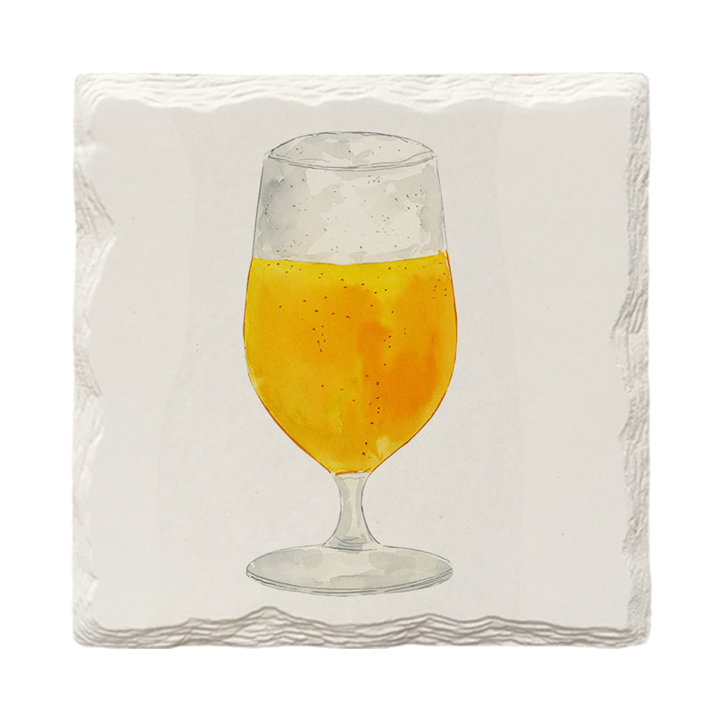 Golden Beer Glass | Drink Coaster Set | Watercolor