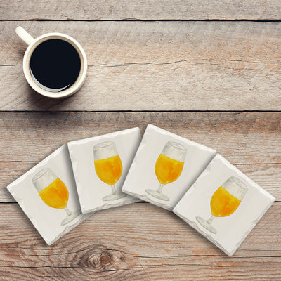 Golden Beer Glass | Drink Coaster Set | Watercolor