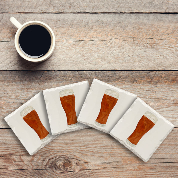 Red Ale Beer Mug | Drink Coaster Set | Watercolor