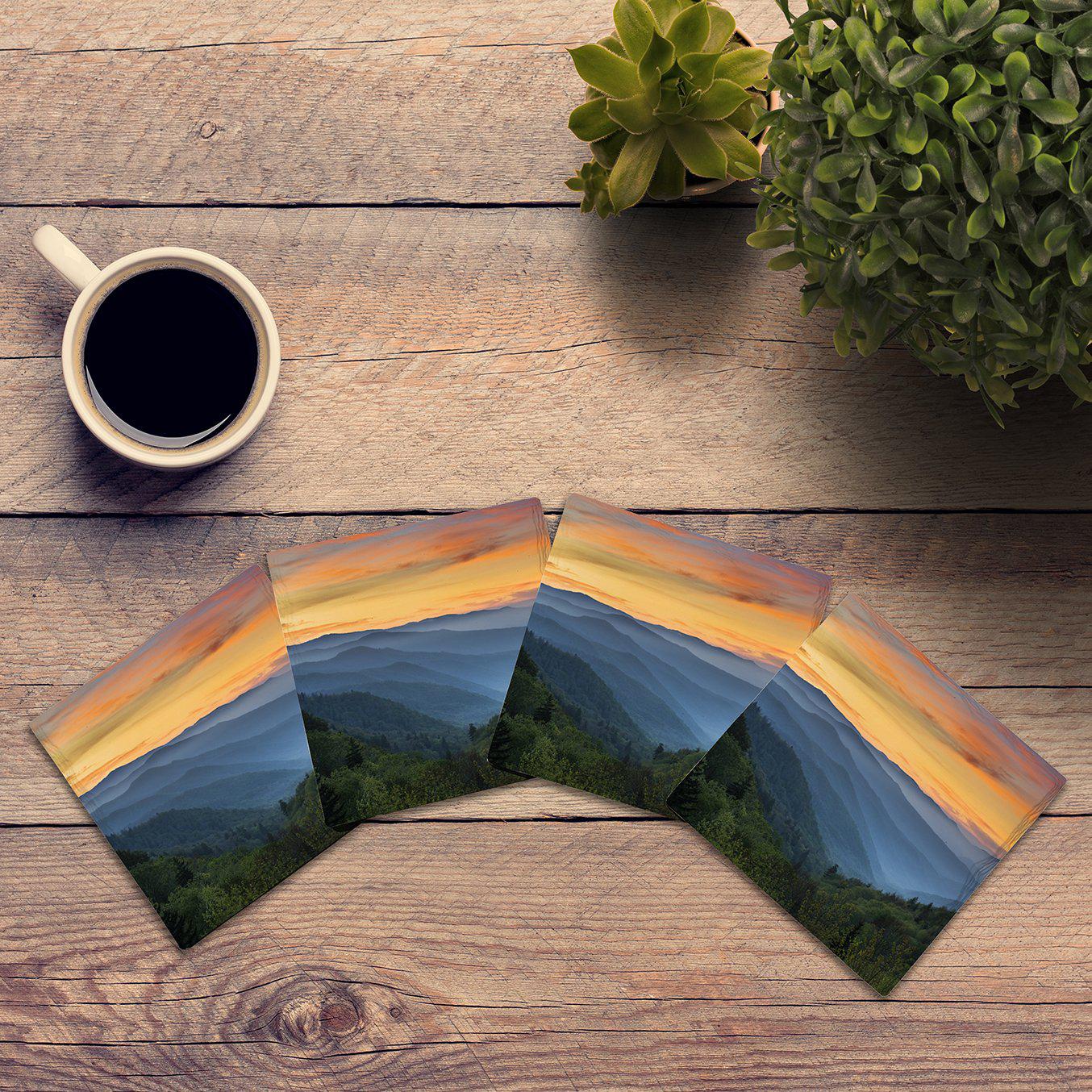 Blue Ridge Mountains Sunset | Drink Coaster Set