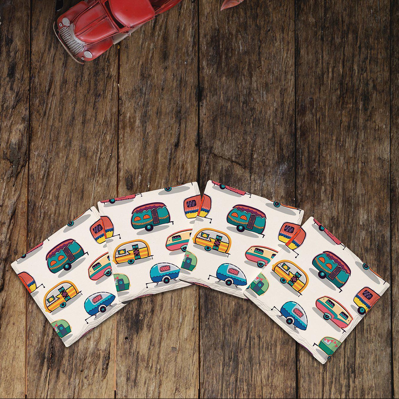 Colorful Campers Camping | Drink Coaster Set