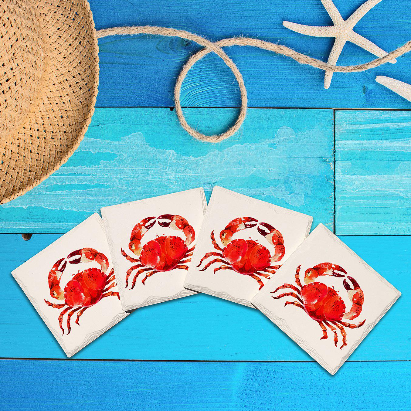 Watercolor Dungeness Crab | Drink Coaster Set