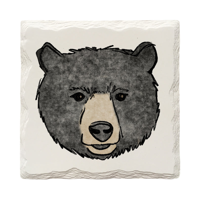 Black Bear Face Doodle | Drink Coaster Set | Hand Drawn