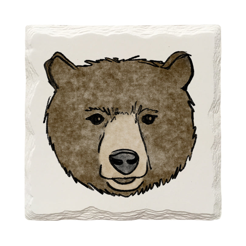 Brown Bear Face Doodle | Drink Coaster Set | Hand Drawn