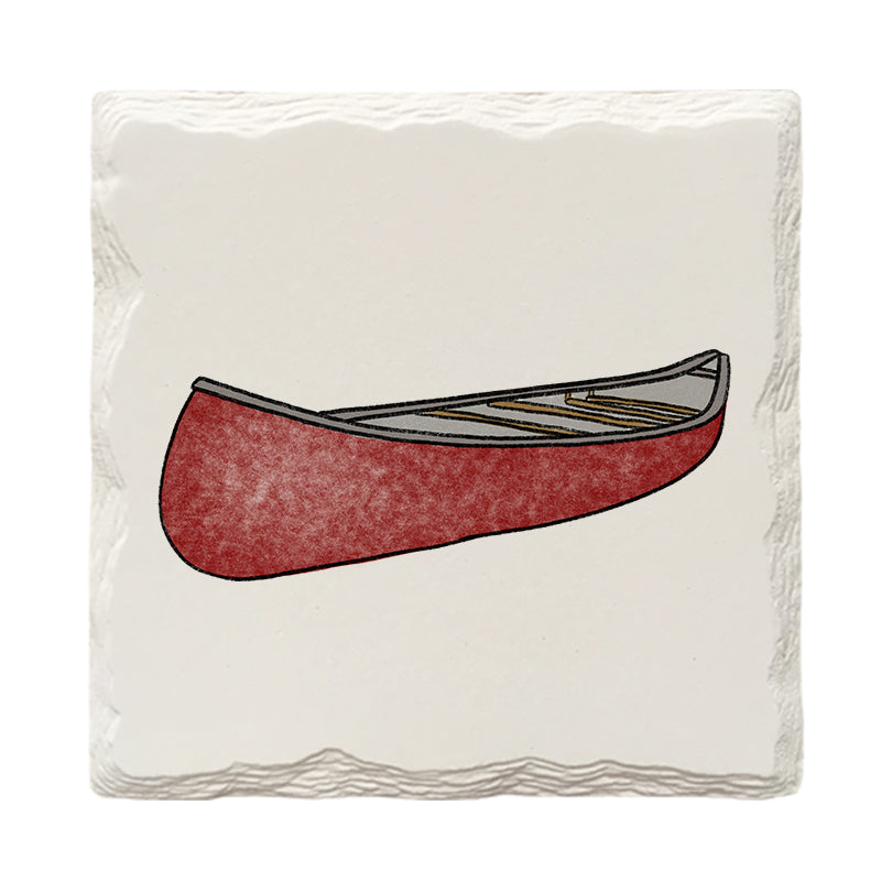 Red Canoe Doodle | Drink Coaster Set | Hand Drawn