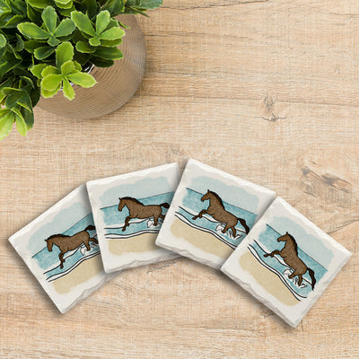 Wild Horse on Beach Doodle | Drink Coaster Set | Hand Drawn