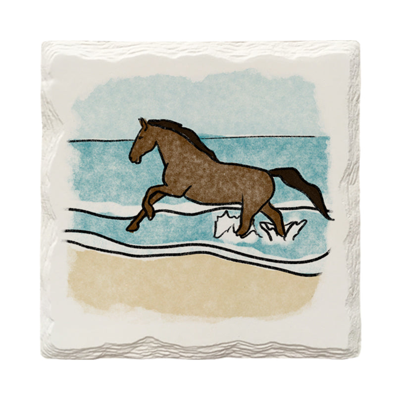 Wild Horse on Beach Doodle | Drink Coaster Set | Hand Drawn