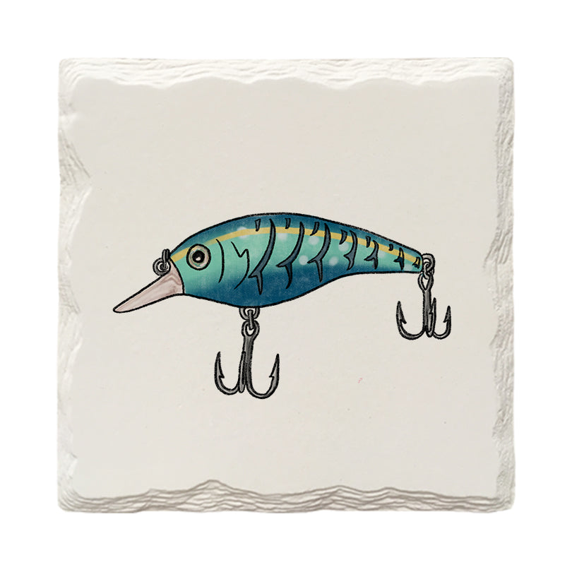 Turquoise Bass Lure Doodle | Drink Coaster Set | Hand Drawn