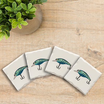 Turquoise Bass Lure Doodle | Drink Coaster Set | Hand Drawn