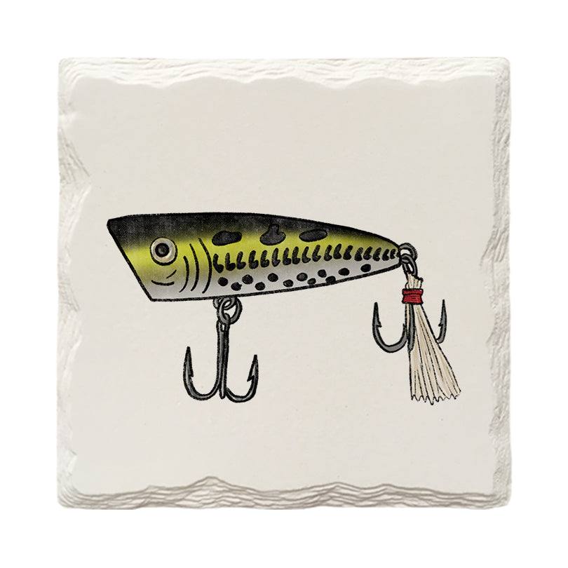 Black & Gold Bass Lure Doodle | Drink Coaster Set | Hand Drawn