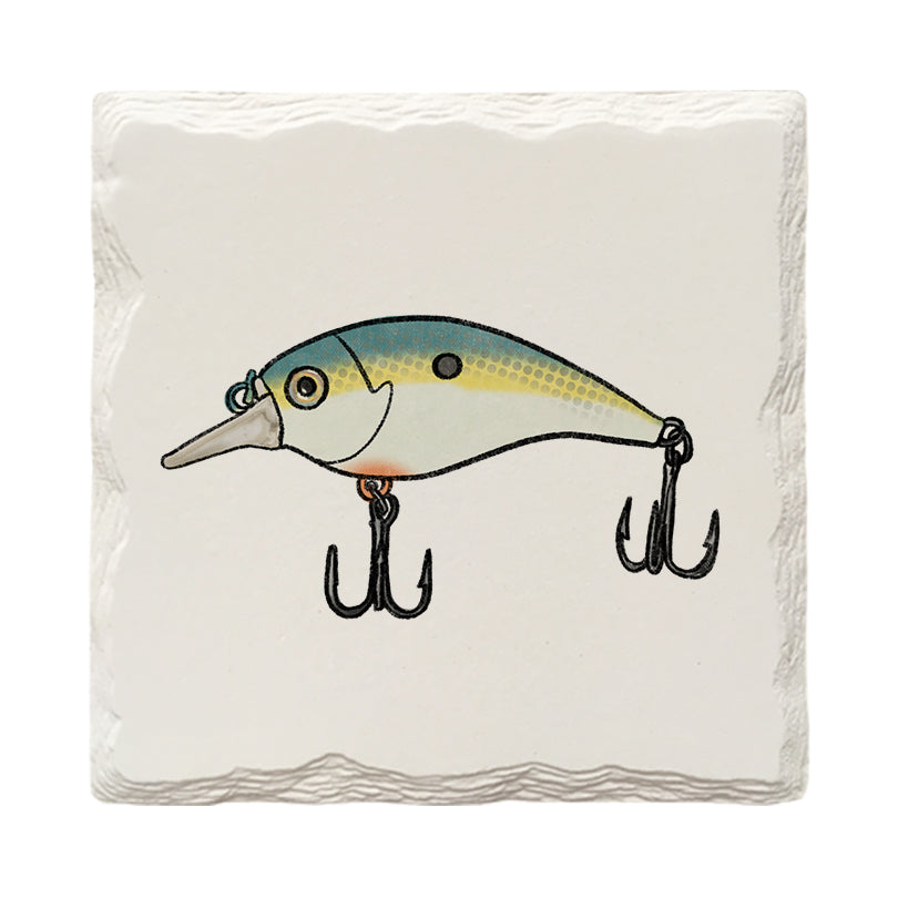 Blue Yellow Bass Lure Doodle | Drink Coaster Set | Hand Drawn