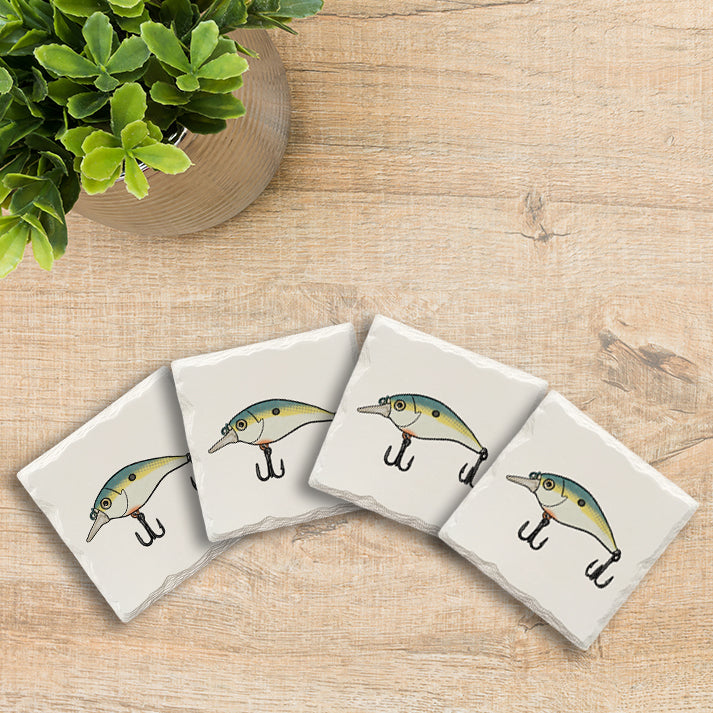 Blue Yellow Bass Lure Doodle | Drink Coaster Set | Hand Drawn