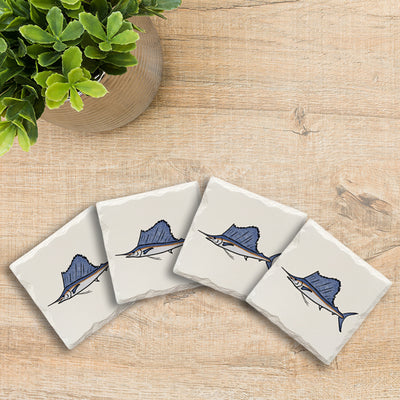 Marlin Doodle | Drink Coaster Set | Hand Drawn