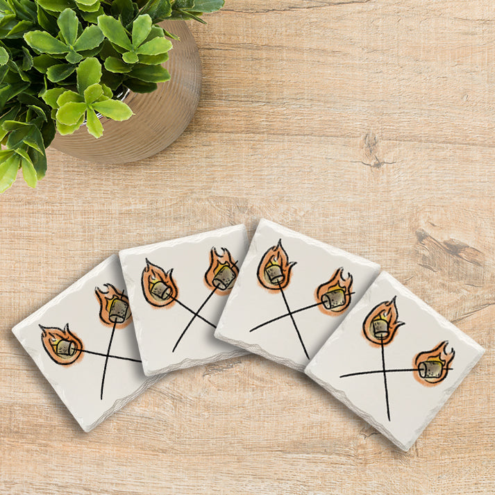 Marshmallow S'mores Doodle | Drink Coaster Set | Hand Drawn