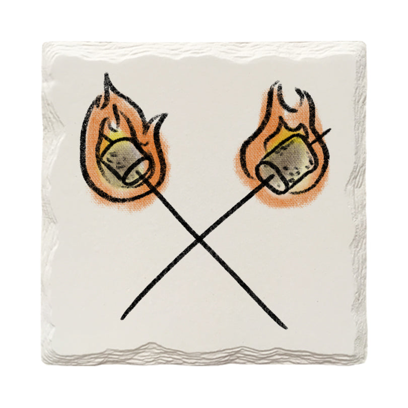 Marshmallow S'mores Doodle | Drink Coaster Set | Hand Drawn