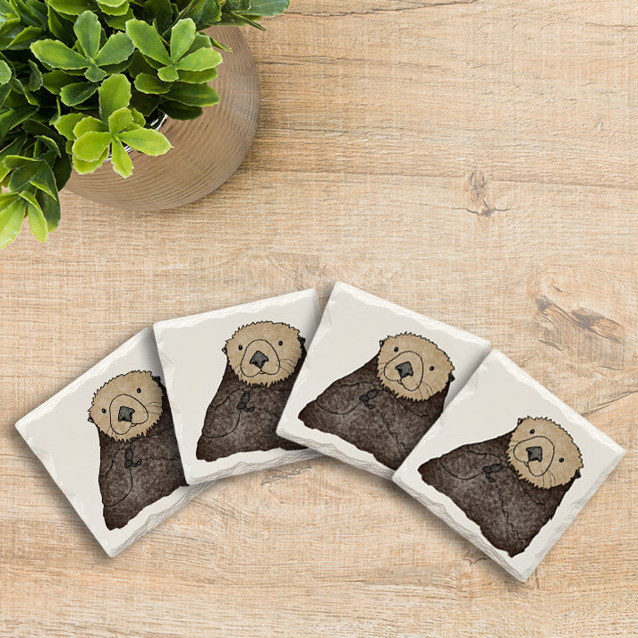 Sea Otter Doodle | Drink Coaster Set | Hand Drawn