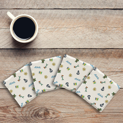 Beach Doodles Pattern | Drink Coaster Set | Hand Drawn