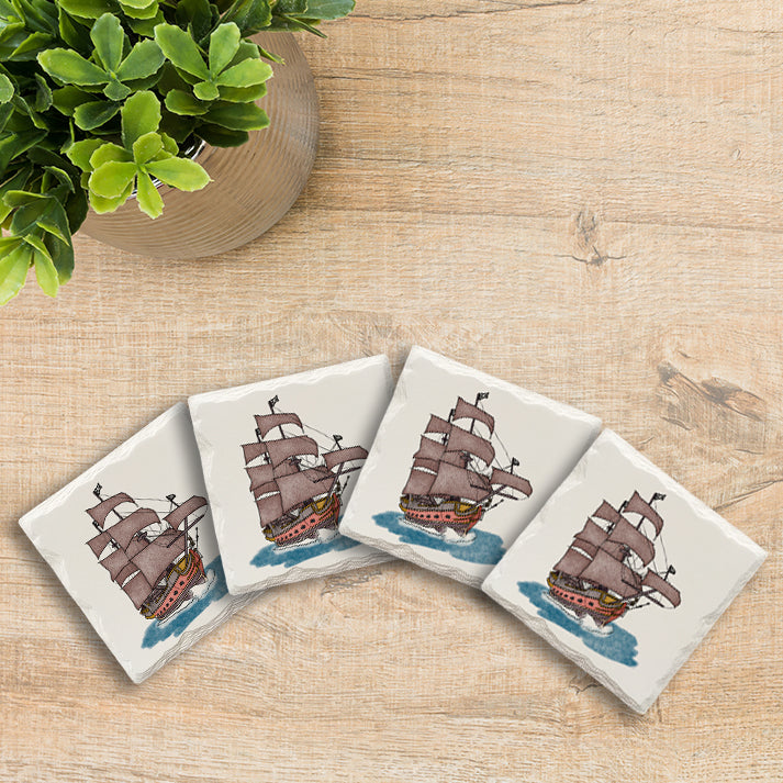 Pirate Ship Doodle | Drink Coaster Set | Hand Drawn