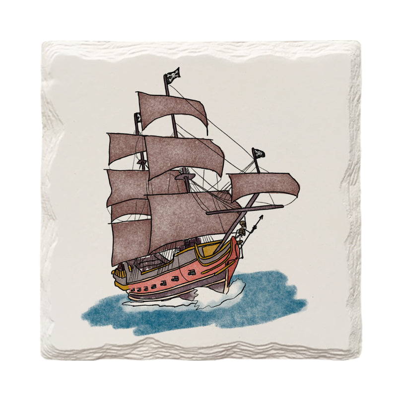 Pirate Ship Doodle | Drink Coaster Set | Hand Drawn