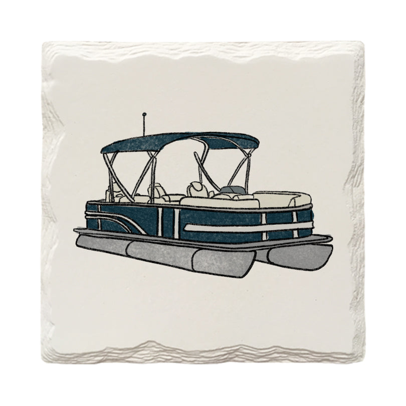 Pontoon Boat Doodle | Drink Coaster Set | Hand Drawn