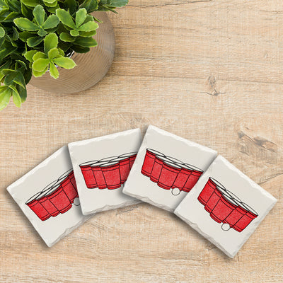 Beer Pong Doodle | Drink Coaster Set | Hand Drawn