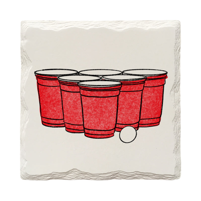 Beer Pong Doodle | Drink Coaster Set | Hand Drawn