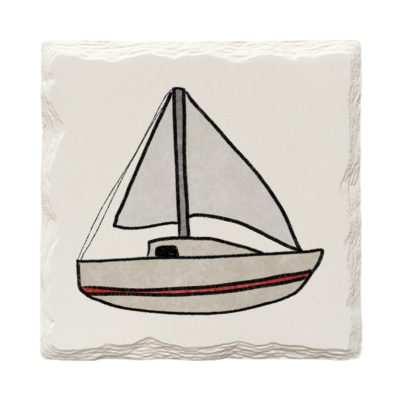 Sailboat Doodle | Drink Coaster Set | Hand Drawn