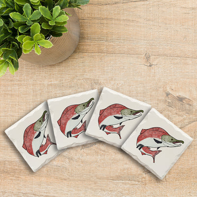 Sockeye Salmon Doodle | Drink Coaster Set | Hand Drawn