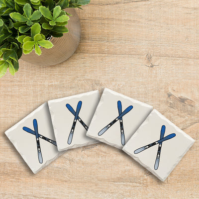 Crossed Skis Doodle | Drink Coaster Set | Hand Drawn