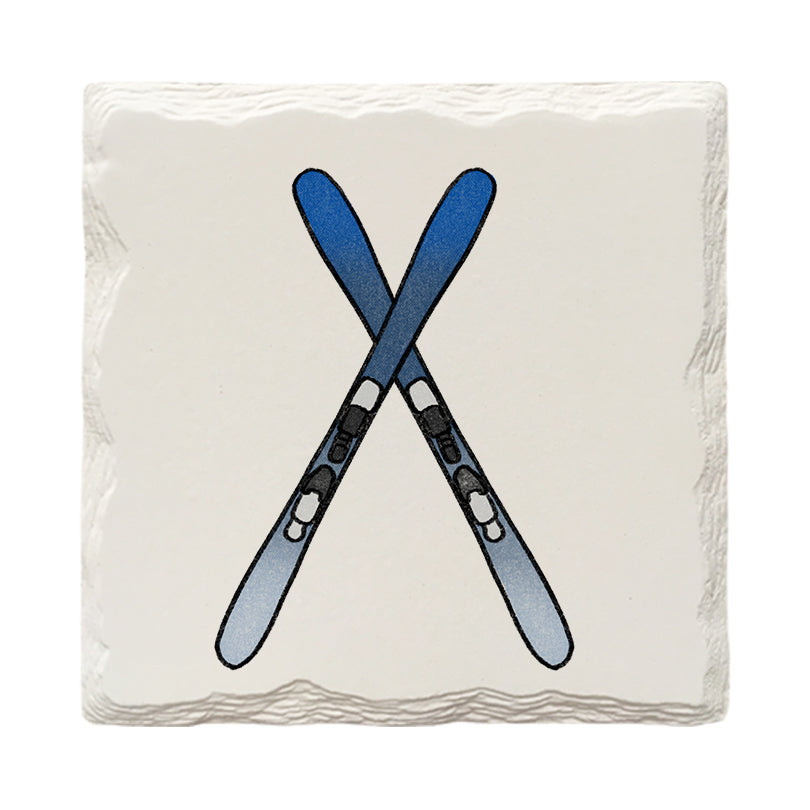 Crossed Skis Doodle | Drink Coaster Set | Hand Drawn