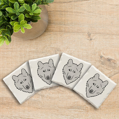 Wolf Face Doodle | Drink Coaster Set | Hand Drawn