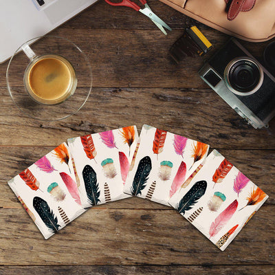 Colorful Feathers | Drink Coaster Set