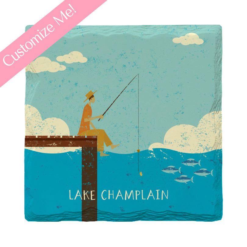 Customizable Whimsy Dock Fishing | Drink Coaster Set