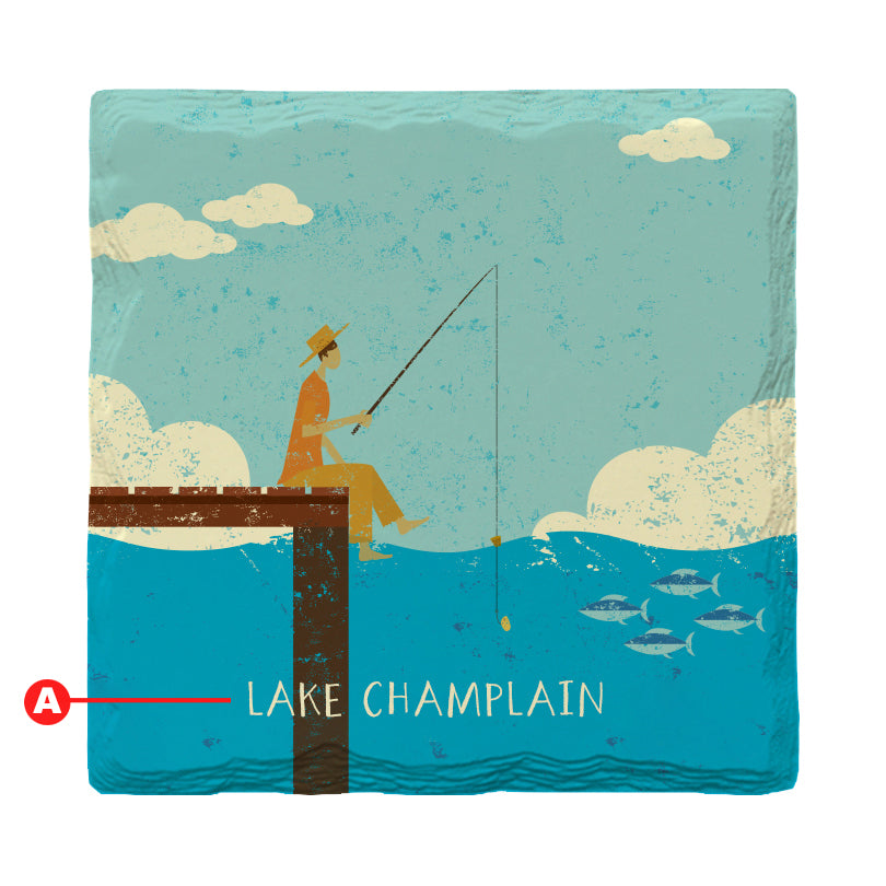 Customizable Whimsy Dock Fishing | Drink Coaster Set