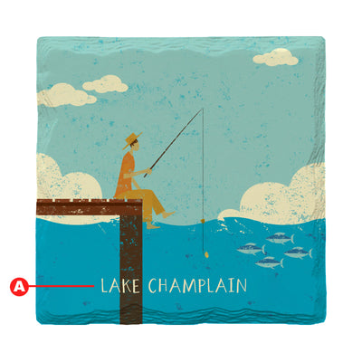 Customizable Whimsy Dock Fishing | Drink Coaster Set