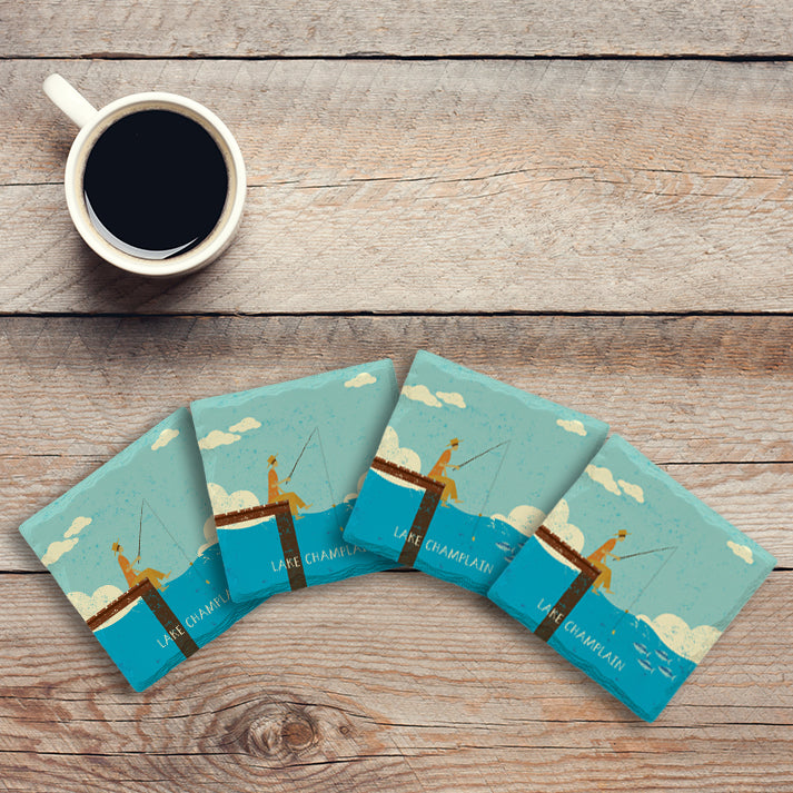 Customizable Whimsy Dock Fishing | Drink Coaster Set