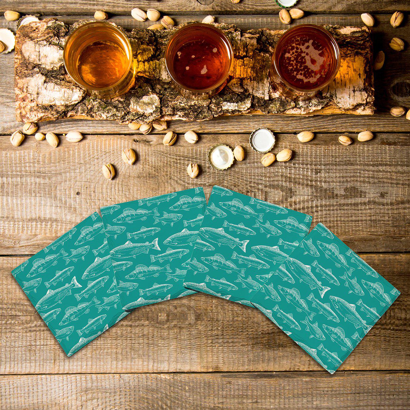 Teal Trout Pattern | Drink Coaster Set