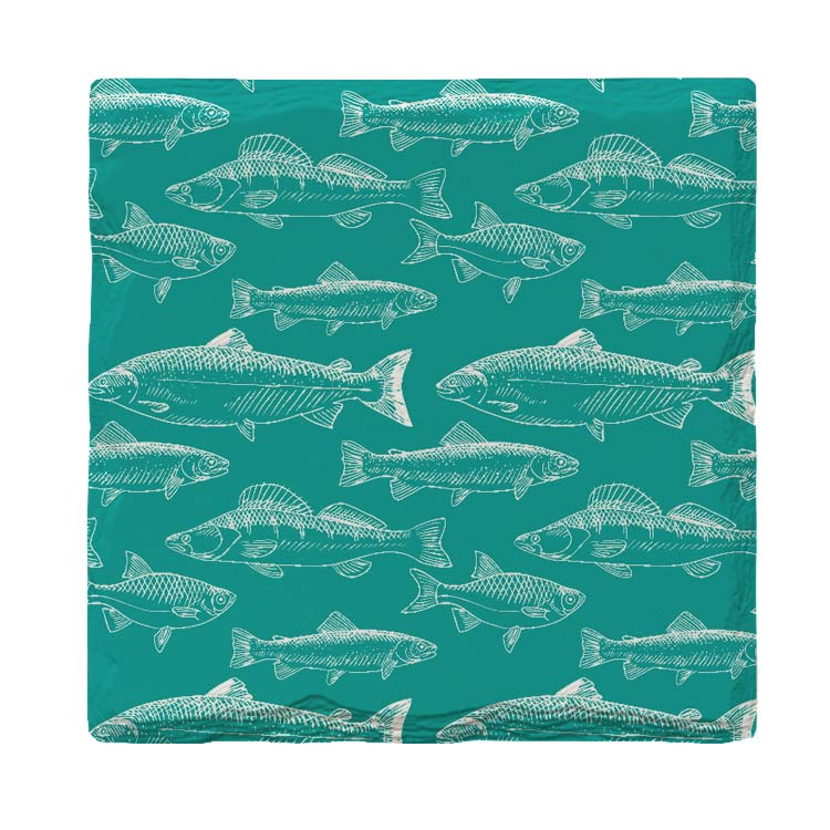 Teal Trout Pattern | Drink Coaster Set