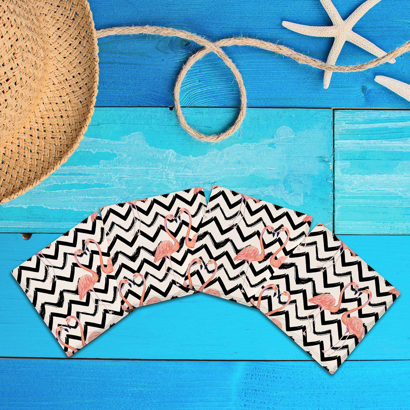 Chevron Flamingos | Drink Coaster Set