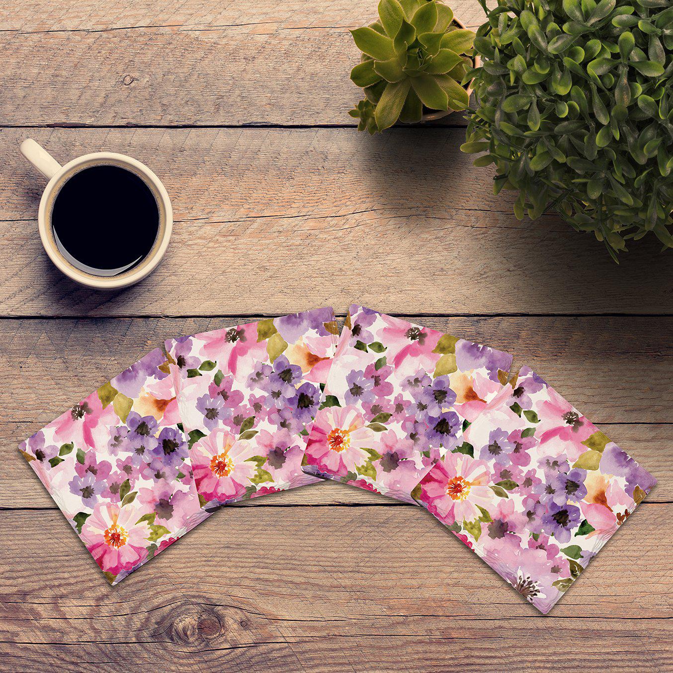 Purple & Pink Flowers | Drink Coaster Set