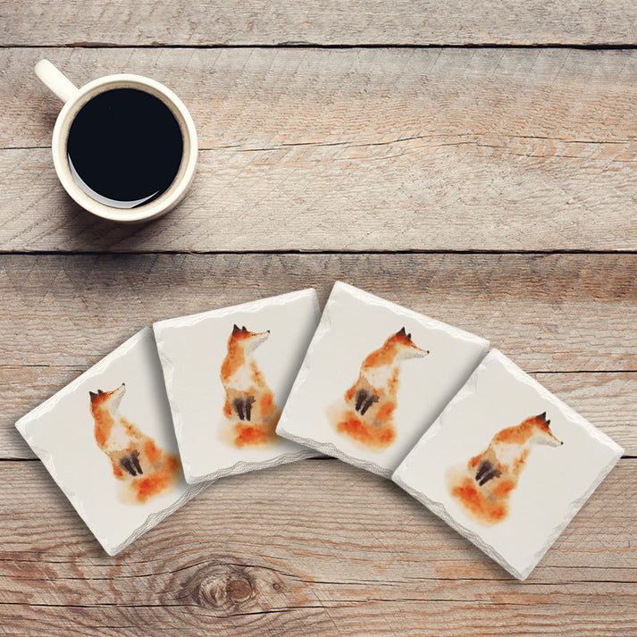 Happy Fox | Drink Coaster Set | Watercolor