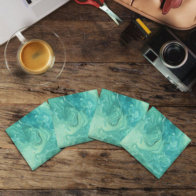 Green Swirl Marbling | Drink Coaster Set